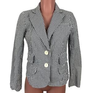 Sandro Paris Seersucker Cotton Blazer Blue White Striped Small preppy nautical